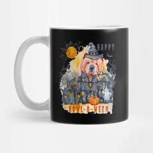 Chow Chow Happy Howl-o-ween Ghost Houses Funny Watercolor Mug